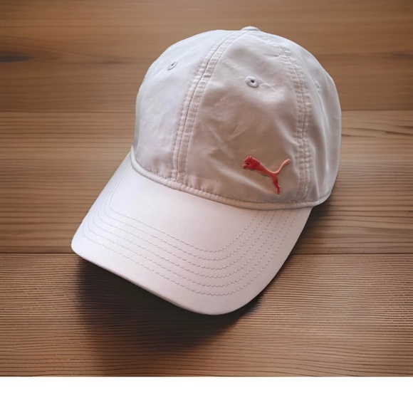 Women’s PUMA Cream Baseball Hat with Coral Metallic Logo Embroidered - Picture 2 of 6